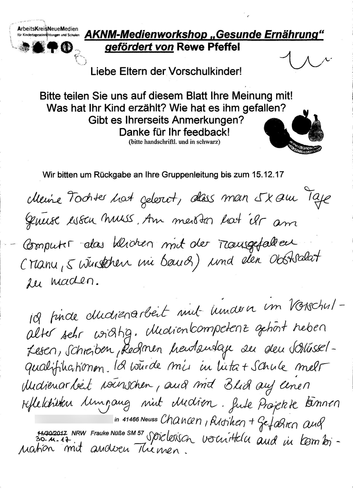 Eltern - Gesunde Ernährung - 30.11.17 - PKW Pfeffel - Neuss