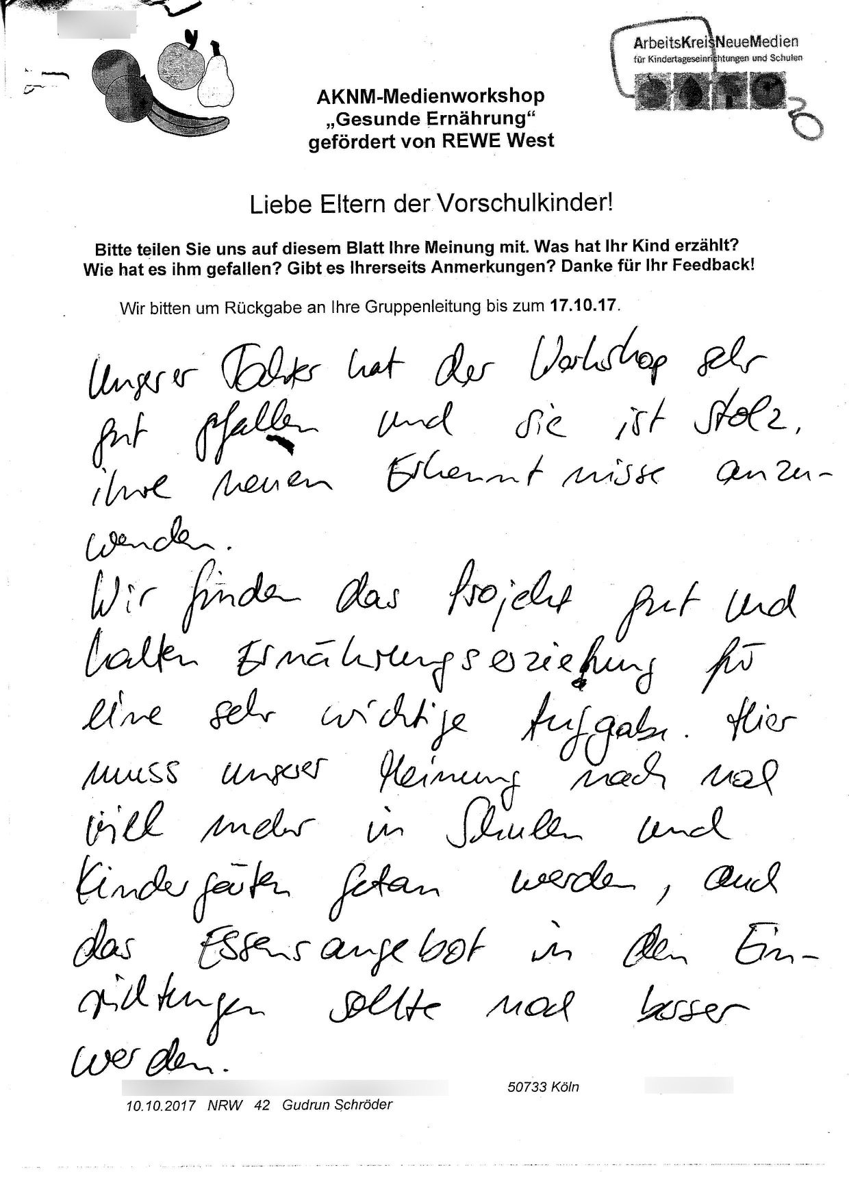 Eltern - Gesunde Ernährung - 10.10.17 - RW - Köln