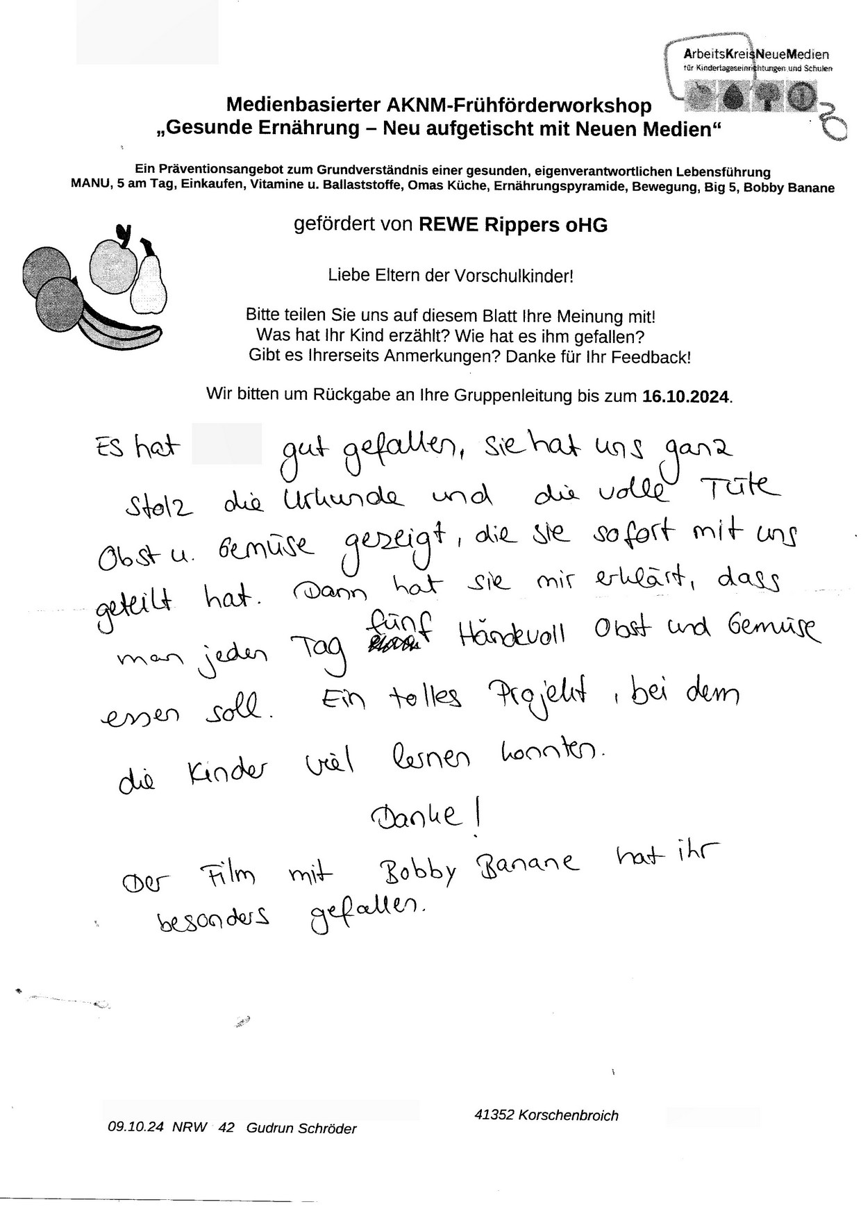 Eltern - Gesunde Ernährung - 09.10.2024 - REWE Rippers - Korschenbroich - 2