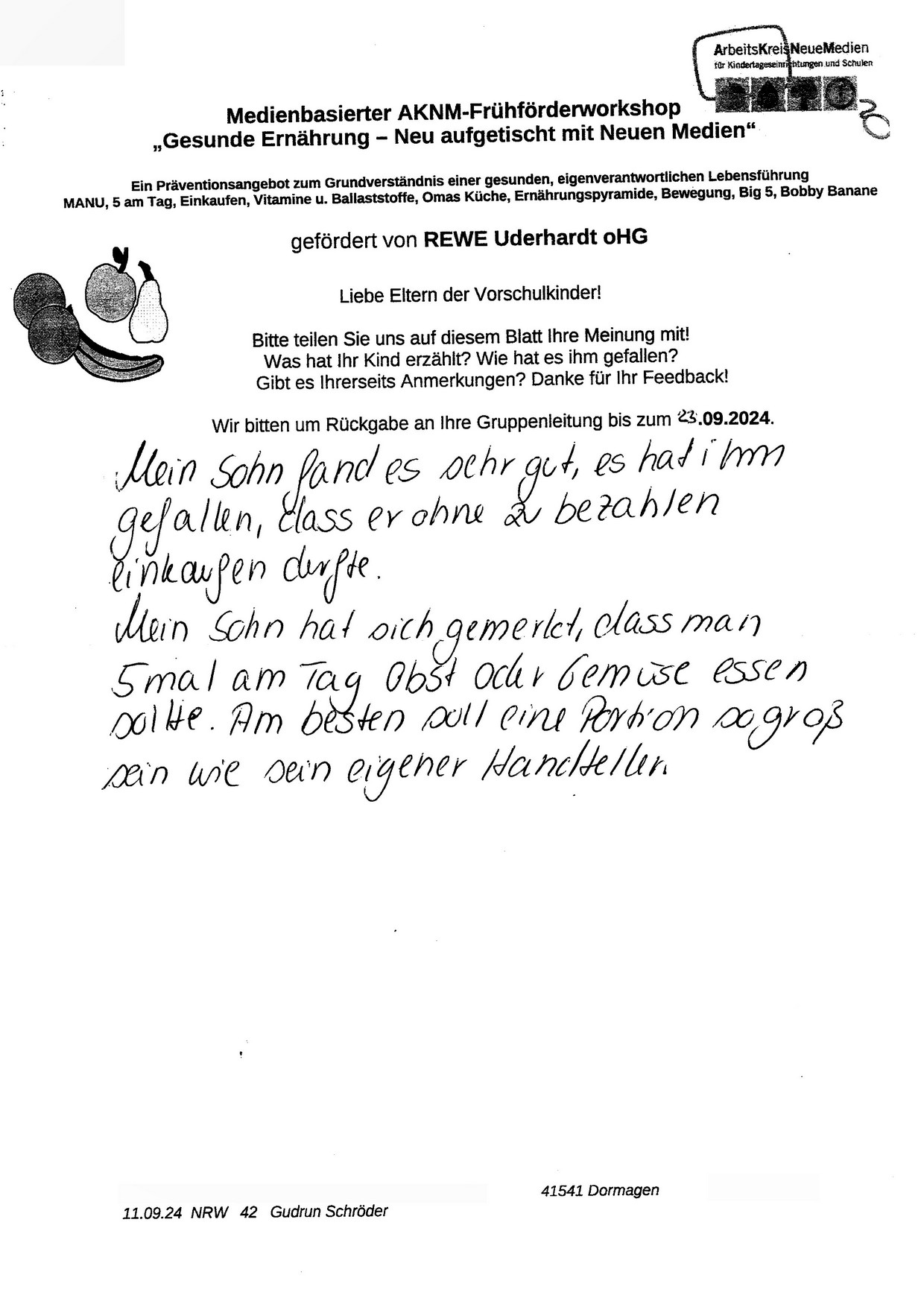 Eltern - Gesunde Ernährung - 11.09.2024 - REWE Uderhardt - Dormagen - 1
