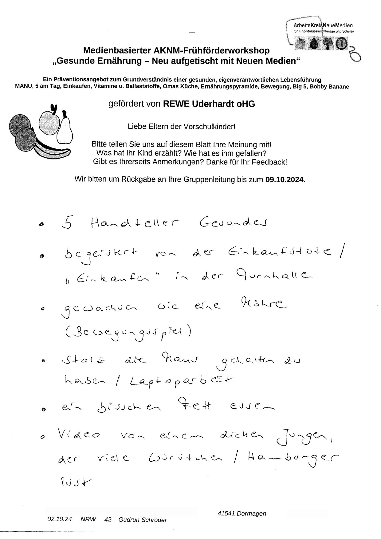 Eltern - Gesunde Ernährung - 02.10.2024 - REWE Uderhardt - Dormagen - 1