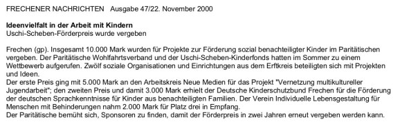 2000.11.22 - Frechener Wochenende - Ideenvielfalt in der Arbeit mit Kindern - Jugendarbeit - Frechen