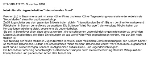 2000.11.25 - Stadtblatt - Interkulturelle Jugendarbeit im Internationalen Bund - Jugendarbeit - Frechen