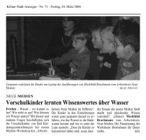 2006.03.24 - Kölner Stadt-Anzeiger Nr. 71 - Vorschulkinder lernten Wissenswertes über Wasser - Wasser - Frechen - Quarzwerke GmbH Frechen