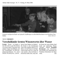 2006.03.24 - Kölner Stadt-Anzeiger Nr. 71 - Vorschulkinder lernten Wissenswertes über Wasser - Wasser - Frechen - Quarzwerke GmbH Frechen