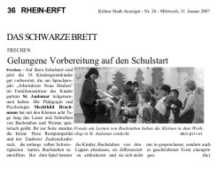 2007.01.31 - Kölner Stadt-Anzeiger - Gelungene Vorbereitung auf den Schulstart - ELUS - Frechen - RB Frechen-Hürth eG