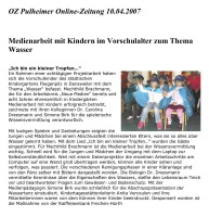 2007.04.10 - Pulheimer Online-Zeitung - Medienarbeit mit Kindern im Vorschulalter zum Thema Wasser - WW - Pulheim-Dansweiler - RB Frechen-Hürth eG