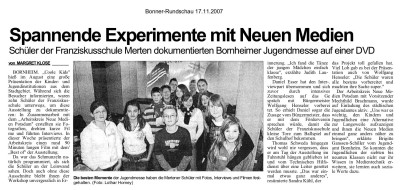 2007.11.17 - Bonner Rundschau - Spannende Experimente - Jugendarbeit - Bornheim