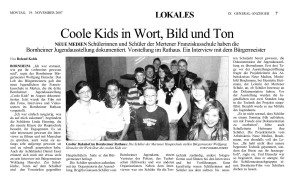 2007.11.19 - Bonner General-Anzeiger - Coole Kids in Wort Bild und Ton - Jugendarbeit - Bornheim