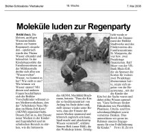 2008.05.07 - Brühler Schlossbote Werbekurier - Moleküle luden zur Regenparty - Wasser - Brühl - VR-Bank Rhein-Erft, Stadtwerke Brühl, KitaFV