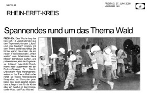 2008.06.27 - Kölner Rundschau Nr. 148 - Spannendes rund um das Thema Wald - WaWe - Frechen - Quarzwerke GmbH Frechen