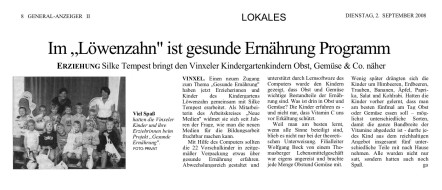 2008.09.02 - Bonner General-Anzeiger - Im Löwenzahn gesunde Ernährung - GesErn - Königswinter-Vinxel - RW