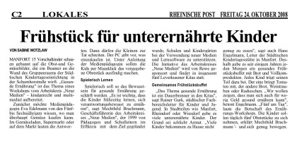 2008.10.24 - Rheinische Post - Frühstück für unterernährte Kinder - GesErn - Leverkusen-Manfort - RW