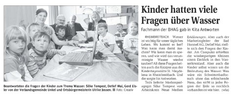 2009.05.22 - Rhein Zeitung - Kinder hatten viele Fragen über Wasser - Wasser - Rheinbreitbach - BHAG