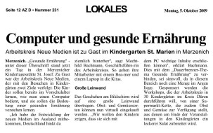 2009.10.05 - Aachener Zeitung - Computer und gesunde Ernährung - GesErn - Merzenich - RW