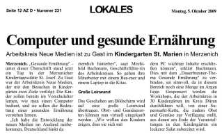 2009.10.05 - Aachener Zeitung - Computer und gesunde Ernährung - GesErn - Merzenich - RW