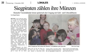 2009.12.03 - General-Anzeiger - Siegpiraten zählen ihre Münzen - ZaGuG - Hennef - VoBa Bonn