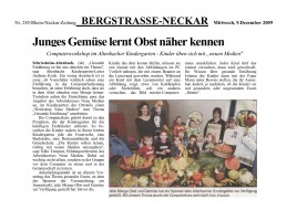 2009.12.09 - Rhein-Neckar Zeitung - Junges Gemüse lernt Obst näher kennen - GesErn - Schriesheim - RSW