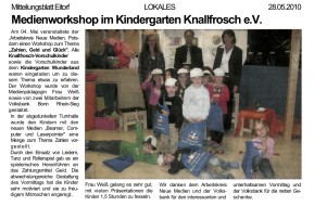 2010.05.28 - Mitteilungsblatt Eitorf - Medienworkshop im Kindergarten Knallfrosch - ZaGuG - Eitorf - VoBa Bonn