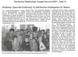 2011.02.28 - Gernsbacher Stadtanzeiger - Workshop Gesunde Ernährung in Kita St. Marien - GesErn - Gernsbach - RSW