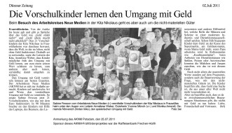 2011.07.02 - Dürener Zeitung - Die Vorschulkinder lernen den Umgang mit Geld - ZaGuG - Nörvenich - RB Frechen-Hürth