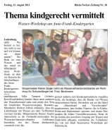 2011.08.12 - Rhein Neckar Zeitung - Thema kindgerecht vermittelt - Wasser - Ladenburg - Stadtwerke Ladenburg