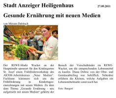 2011.09.27 - Stadtanzeiger Heiligenhaus - Gesunde Ernährung mit neuen Medien - GesErn - Heiligenhaus - PKDo Wacket