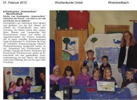 2012.02.01 - Wochenkurier Unkel - Kinder vom Kindergarten Sonnenschein erforschen das Wasser - Wasser - Rheinbreitbach - BHAG