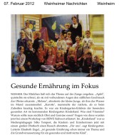 2012.02.07 - Weinheimer Nachrichten - Gesunde Ernährung im Fokus - GesErn - Weinheim - RSW