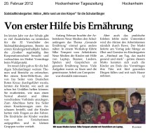 2012.02.20 - Hockenheimer Tageszeitung - Von erster Hilfe bis Ernährung - GesErn - Hockenheim - RSW