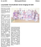 2012.06.22 - Mitteilungsblatt Windeck - Leuscheider Vorschulkinder lernen den Umgang mit Geld - ZaGuG - Windeck - VoBa Bonn