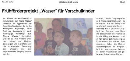 2012.07.13 - Mitteilungsblatt Much - Frühförderprojekt Wasser für Vorschulkinder - Wasser - Much - Aggerverband