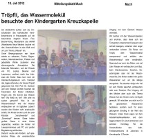 2012.07.13 - Mitteilungsblatt Much - Tröpfli das Wassermolekül besuchte den Kindergarten Kreuzkapelle - Wasser - Much - Aggerverband