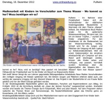 2012.12.18 - onlinezeitung.co - Medienarbeit mit Kindern im Vorschulalter zum Thema Wasser - Wasser - Pulheim - RheinEnergie