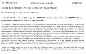 2013.02.15 - drk-flaeming-spreewald.de - Kneipp-Kita genießen Obst und Gemüse mit neuen Medien - GesErn - Großbeeren - RO