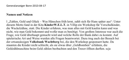 2013.04.17 - Generalanzeiger Bonn - Zahlen Geld und Glück - ZaGuG - Wachtberg - VoBa Wachtberg