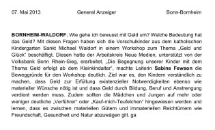 2013.05.07 - General-Anzeiger - Wie gehe ich bewusst mit Geld um - ZaGuG - Bornheim-Waldorf - VoBa Bonn