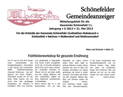 2013.05.31 - Schönefelder Gemeindeanzeiger - Frühförderworkshop für gesunde Ernährung - GesErn - Schönefeld - RO