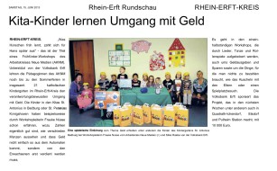 2013.06.15 - Rhein-Erft Rundschau - Kita-Kinder lernen den Umgang mit Geld - ZaGuG - Bedburg - VoBa Erft