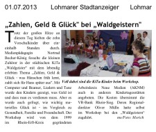 2013.07.01 - Lohmarer Stadtanzeiger - Zahlen Geld und Glück bei Waldgeistern - ZaGuG - Lohmar - VR-Bank Rhein-Sieg