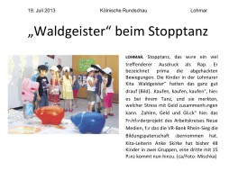 2013.07.19 - Kölnische Rundschau - Waldgeister beim Stopptanz - ZaGuG - Lohmar - VR-Bank Rhein-Sieg