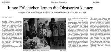 2013.10.30 - Märkische Allgmeine Zeitung - Junge Früchtchen lernen die Obstsorten kennen - GesErn - Bergfelde - RO