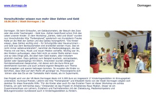 2014.06.18 - www.dormagen.de - Vorschulkinder wissen nun mehr über Geld und Zahlen - ZaGuG - Dormagen - VR-Bank Dormagen
