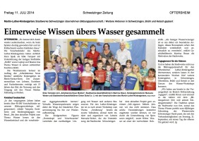 2014.07.11 - Schwetzinger-Zeitung - Eimerweise Wissen übers Wasser gesammelt - Wasser - Oftersheim - Stadtw-Schwetzingen
