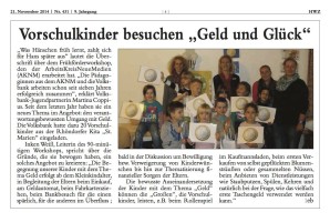 2014.11.21 - Bad-Honnefer-Wochenzeitung - Vorschulkinder besuchen Geld und Glück - ZaGuG - Bad-Honnef - VoBa Bonn