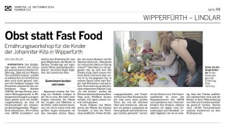 2016.09.10 - Bergische Landeszeitung - Obst statt Fast Food - GesErn - Wipperfürth - REWE PKDo Kaufpark