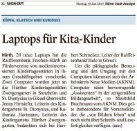 2017.06.19 - Kölner Stadt-Anzeiger - Laptops für Kita-Kinder - ZaGuG - Hürth - RB Frechen-Hürth